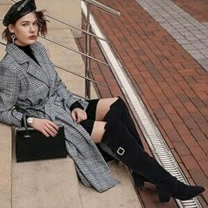 Suedi Brand Over the Knee Black Suede Boots